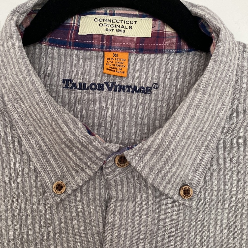 Tailor Vintage Short Sleeve Button Down Shirt Seersucker Light Gray XL